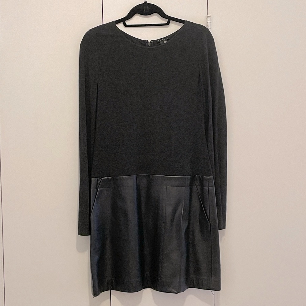 Theory leather skirted dress